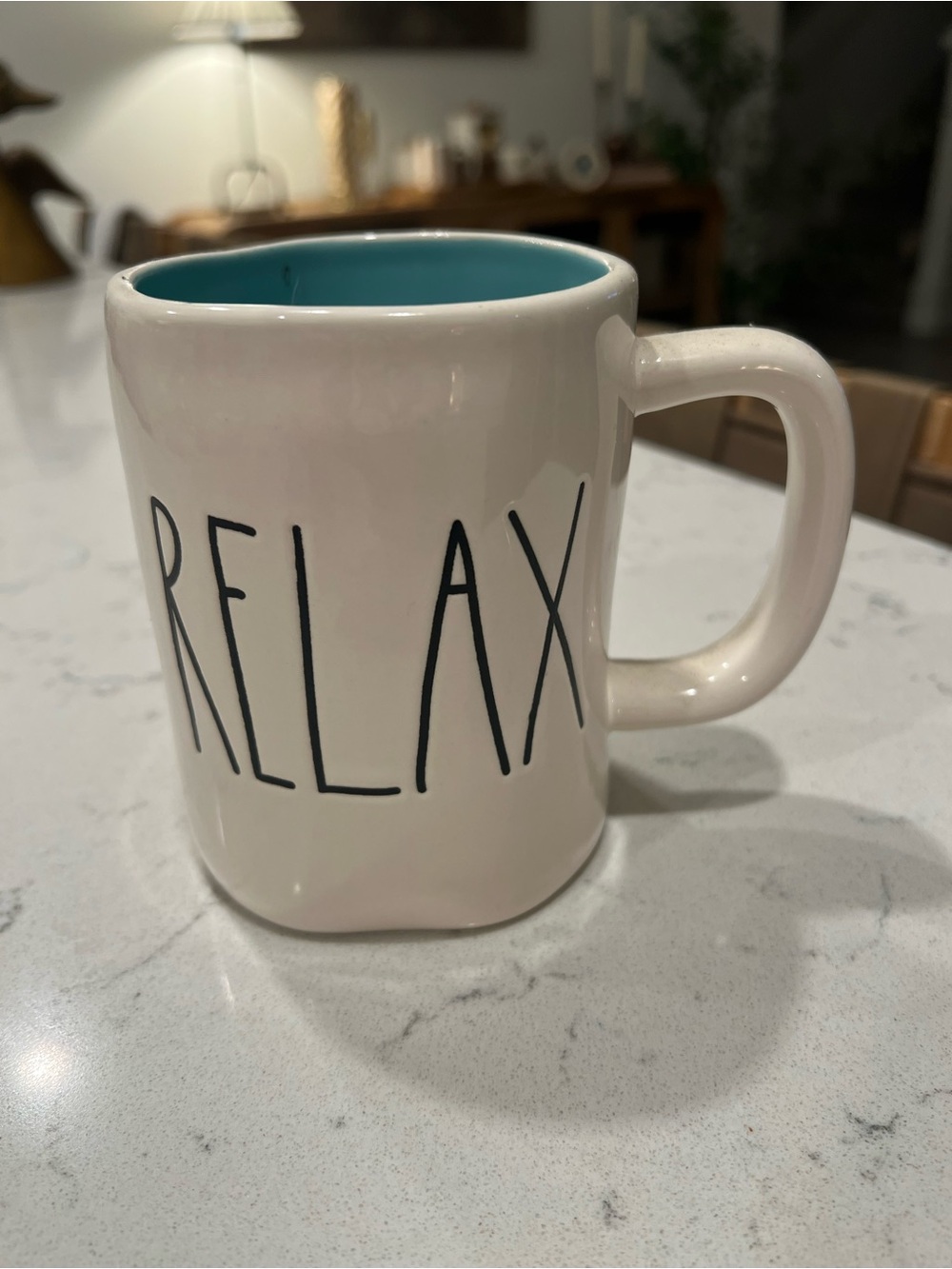 NWT Rae Dunn Relax Ceramic Mug with teal interior